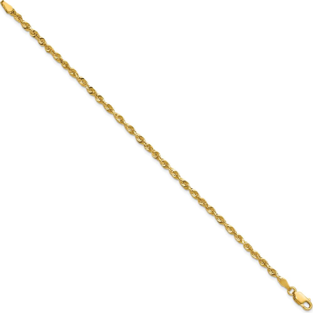 10K Yellow Gold 2.75mm Extra-Light Diamond-Cut Rope Chain Bracelet - Lightweight and Polished Finish