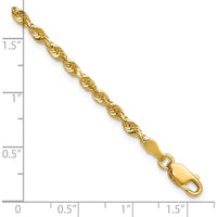 10K Yellow Gold 2.75mm Extra-Light Diamond-Cut Rope Chain Bracelet - Lightweight and Polished Finish