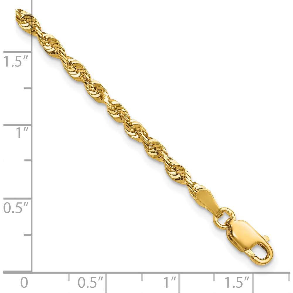 10K Yellow Gold 2.75mm Extra-Light Diamond-Cut Rope Chain Bracelet - Lightweight and Polished Finish