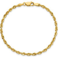 10K Yellow Gold 2.75mm Extra-Light Diamond-Cut Rope Chain Bracelet - Lightweight and Polished Finish
