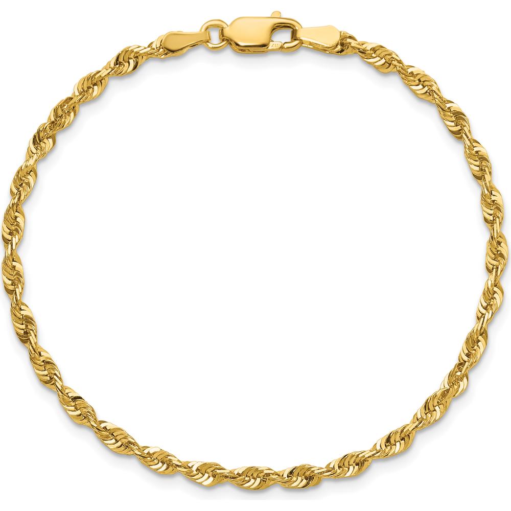 10K Yellow Gold 2.75mm Extra-Light Diamond-Cut Rope Chain Bracelet - Lightweight and Polished Finish