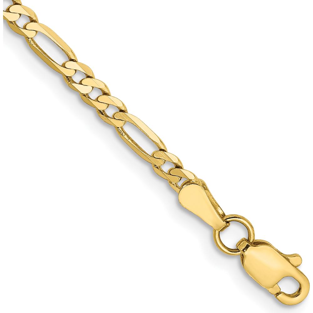 10K Yellow Gold 2.75mm Flat Figaro Chain Bracelet with Lobster Clasp - 8"