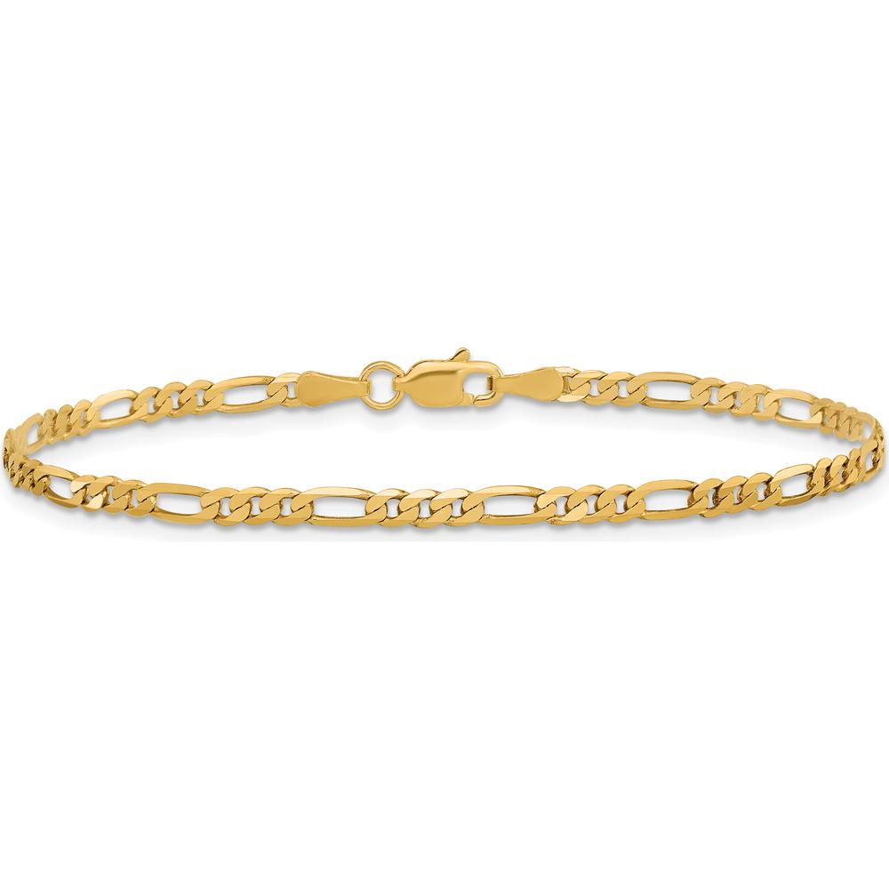 10K Yellow Gold 2.75mm Flat Figaro Chain Bracelet with Lobster Clasp - 8"