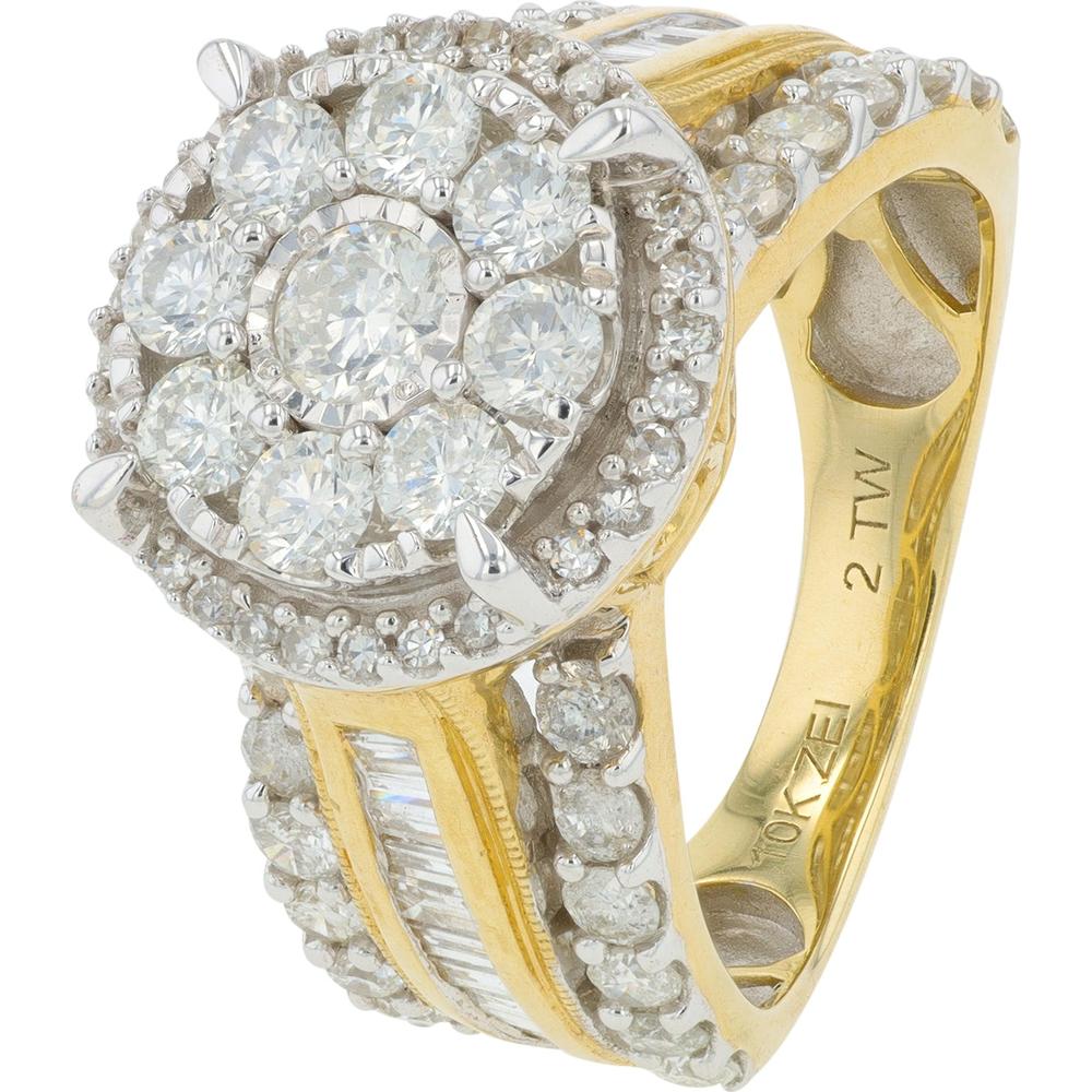 10K Yellow Gold 2 Carats Diamond Cluster Ring - Sparkling Round Diamonds in a Timeless Setting