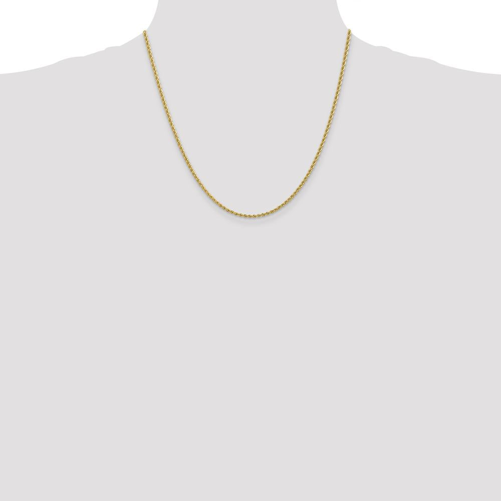 10K Yellow Gold 20" 2.25mm Rope Chain Necklace with Lobster Clasp