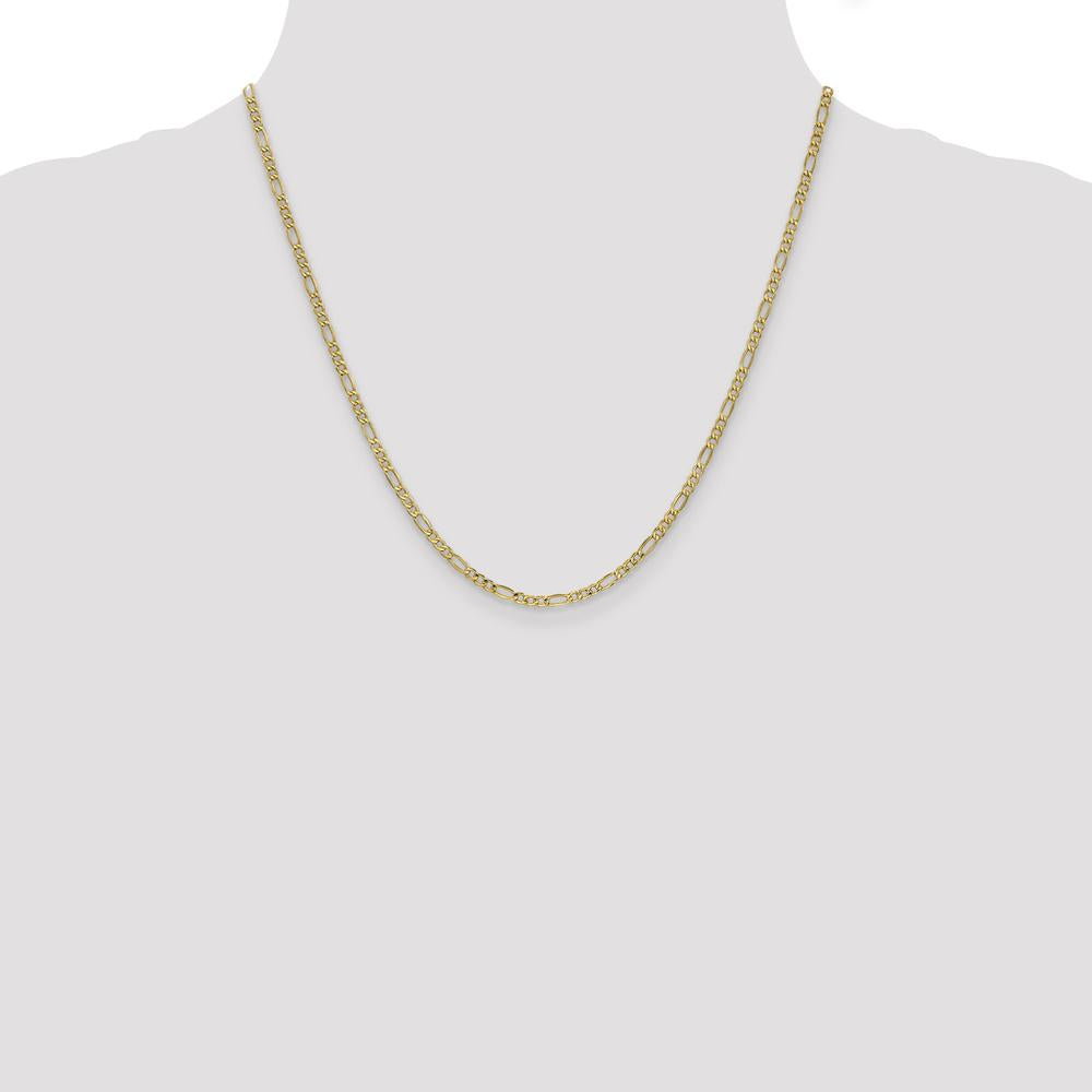 10K Yellow Gold 20" 2.5mm Semi-Solid Figaro Chain Necklace