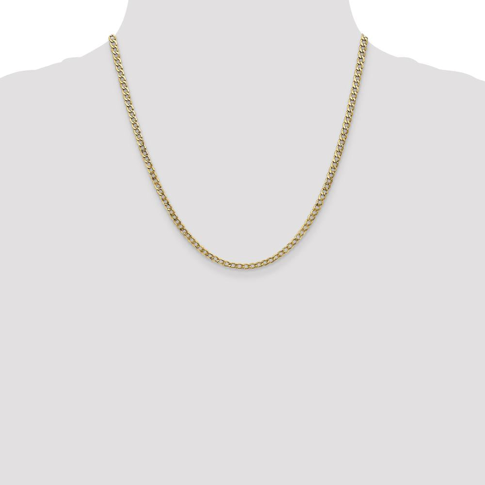 10K Yellow Gold 20" 3.35mm Semi-Solid Curb Link Chain Necklace