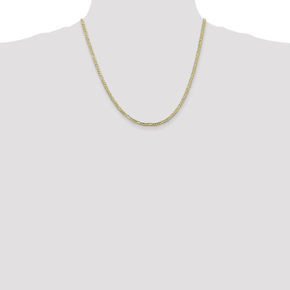 10K Yellow Gold 20" 3mm Flat Figaro Chain Necklace with Lobster Clasp