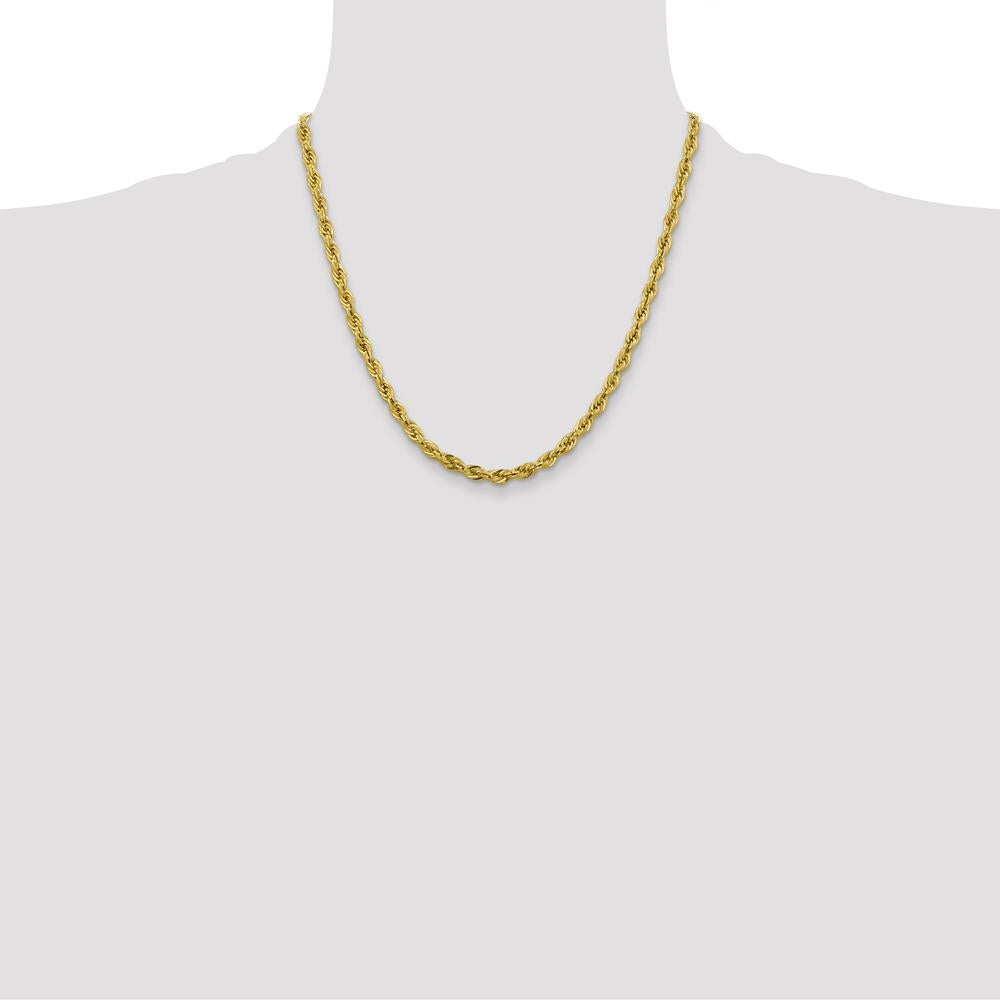 10K Yellow Gold 20" 4.25mm Semi-Solid Rope Chain Necklace