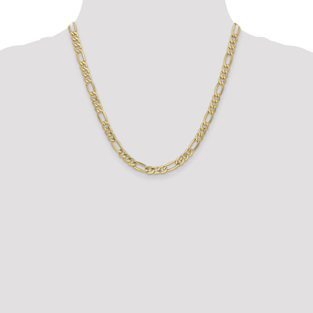 10K Yellow Gold 20" 6.25mm Semi-Solid Figaro Chain Necklace