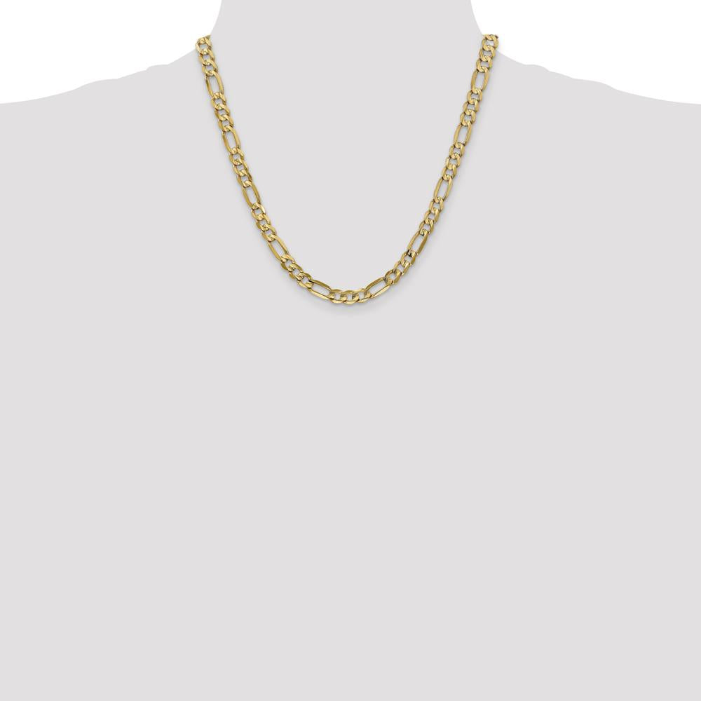 10K Yellow Gold 20" 6mm Concave Open Figaro Chain Necklace - Polished Finish