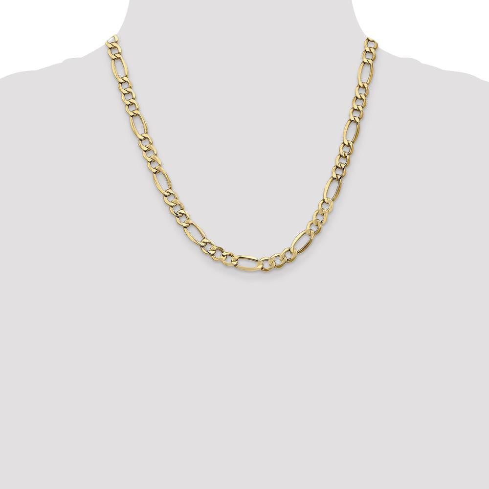 10K Yellow Gold 20" 7.3mm Semi-Solid Figaro Chain Necklace