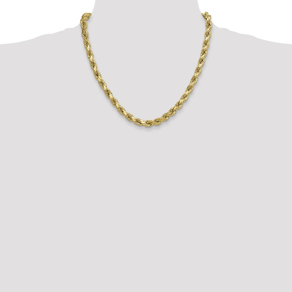 10K Yellow Gold 20" 8mm Diamond-Cut Rope Chain Necklace