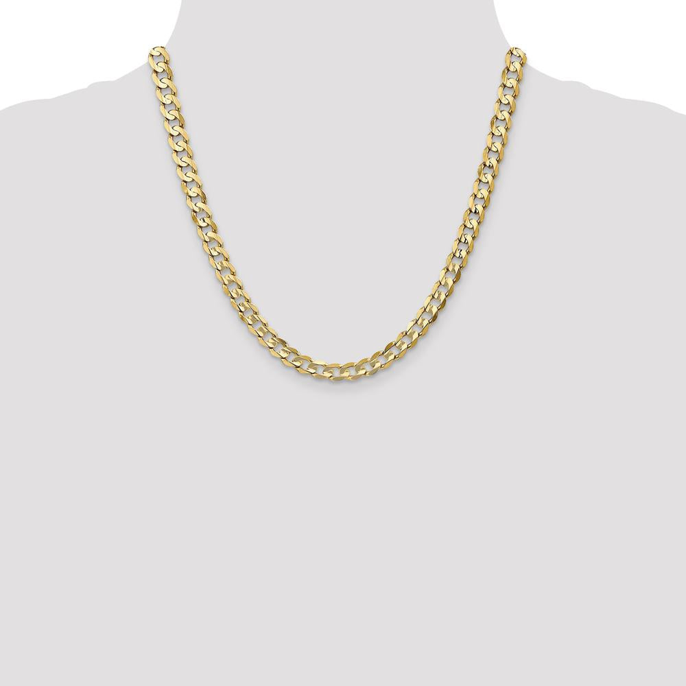 10K Yellow Gold 20" Curb Chain Necklace with Concave Profile - 6.75mm Width