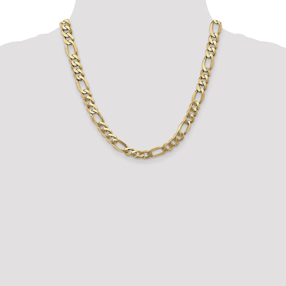10K Yellow Gold 20" Flat Figaro Chain Necklace - 8.75mm Width