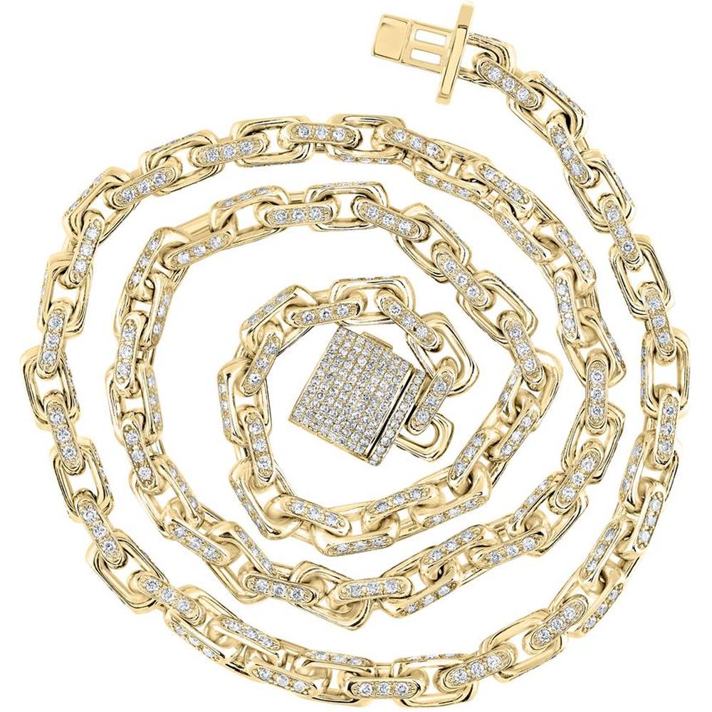 10K Yellow Gold 20-Inch Link Chain Necklace with Round Pave-Set Diamonds - 8.62 Carat Total Diamond Weight