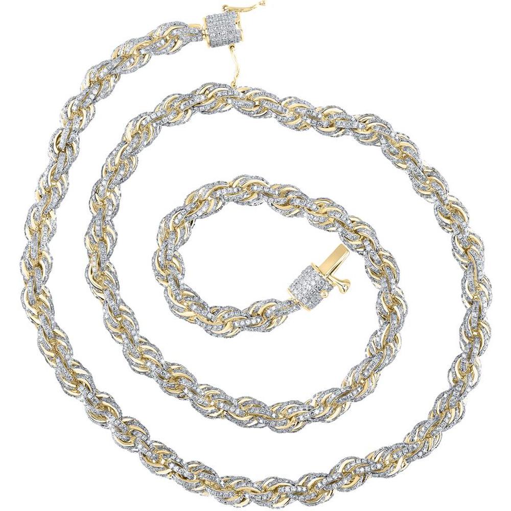 10K Yellow Gold 20-Inch Rope Chain Necklace with 14.74 Carat Total Round Diamonds