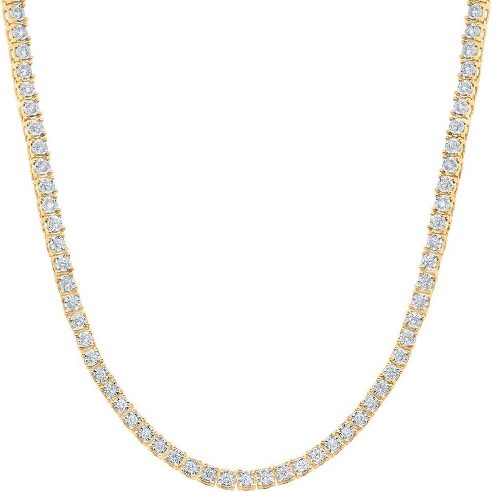 10K Yellow Gold 20-Inch Tennis Necklace with Channel-Set Round Diamonds - 2.87 Carat Total Diamond Weight