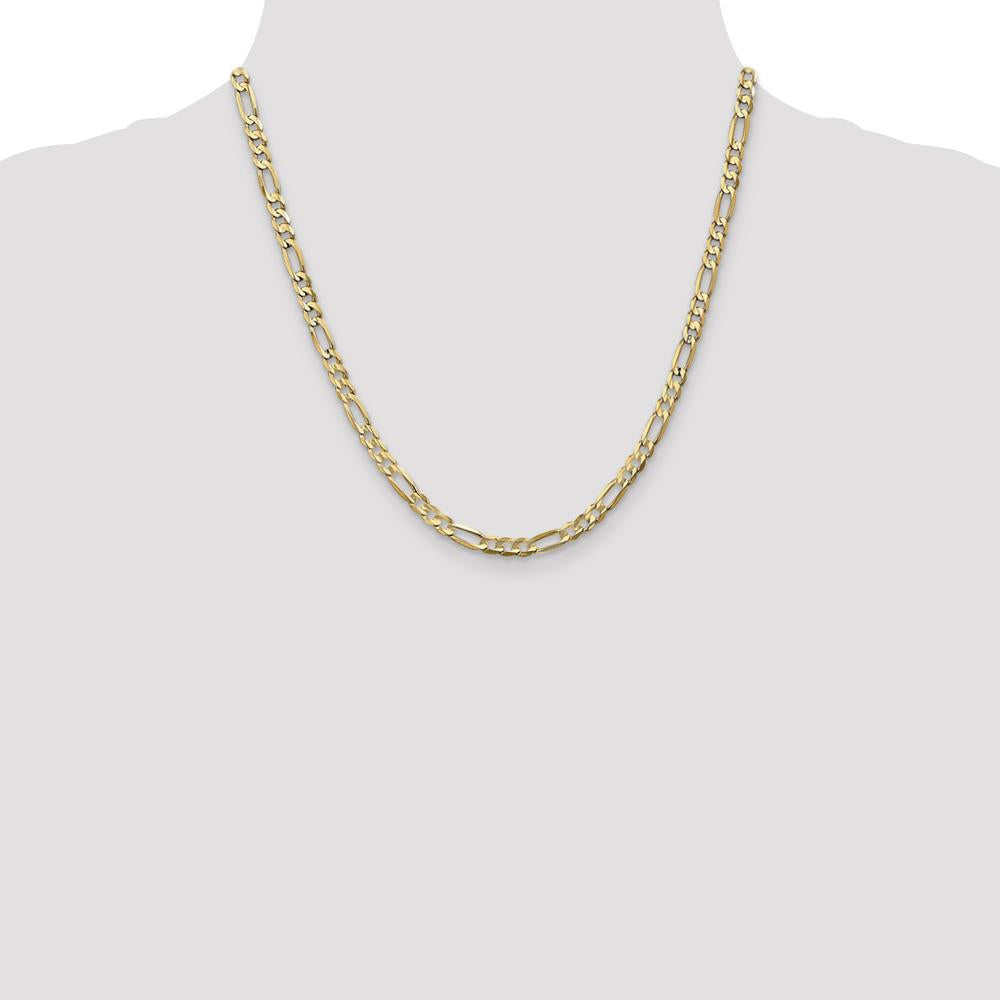 10K Yellow Gold 20" Polished Concave Open Figaro Chain - Lightweight and Elegant Design