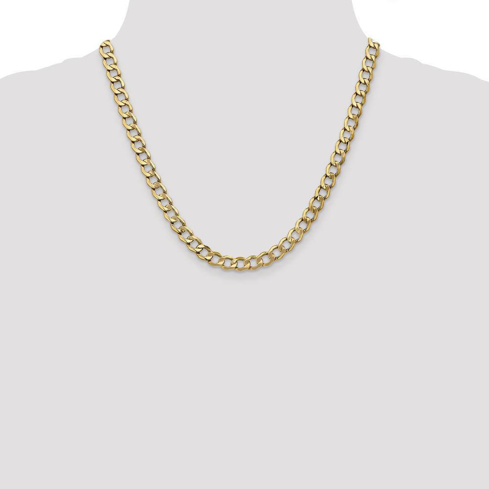 10K Yellow Gold 20" Polished Curb Link Chain Necklace - 7mm Width