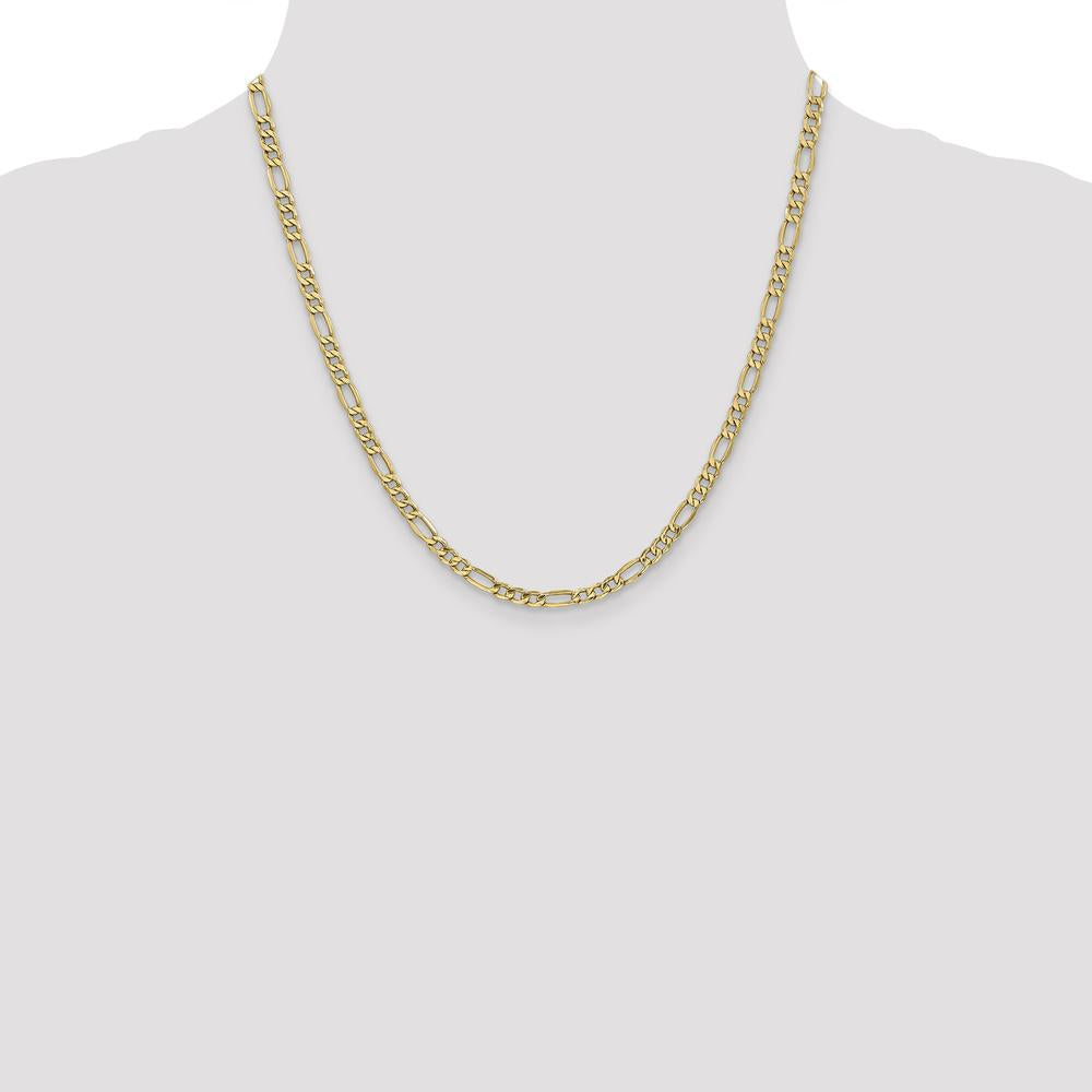 10K Yellow Gold 20" Semi-Solid Figaro Chain - 4.2mm Width