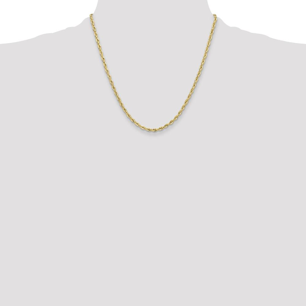 10K Yellow Gold 20" Semi-Solid Rope Chain Necklace - 3.5mm Width
