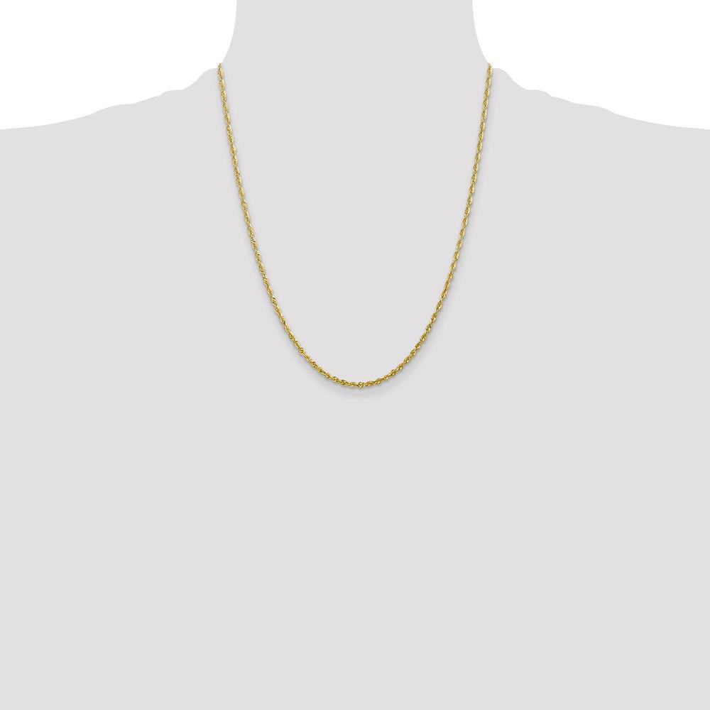 10K Yellow Gold 22" 2.25mm Extra-Light Diamond-Cut Rope Chain Necklace
