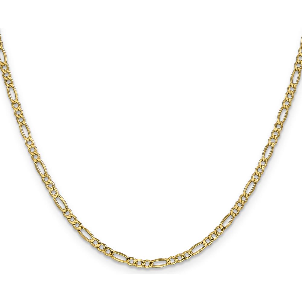 10K Yellow Gold 22" 2.5mm Semi-Solid Figaro Chain with Polished Finish