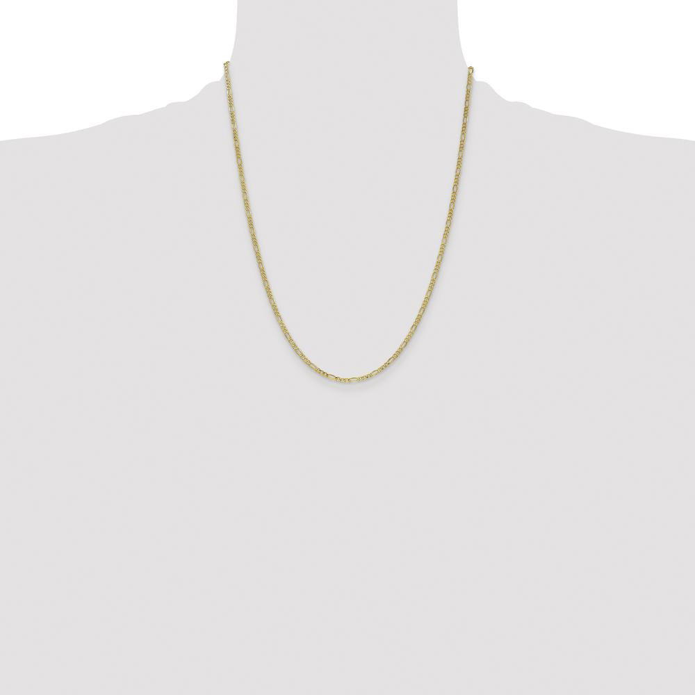10K Yellow Gold 22" 2.5mm Semi-Solid Figaro Chain with Polished Finish