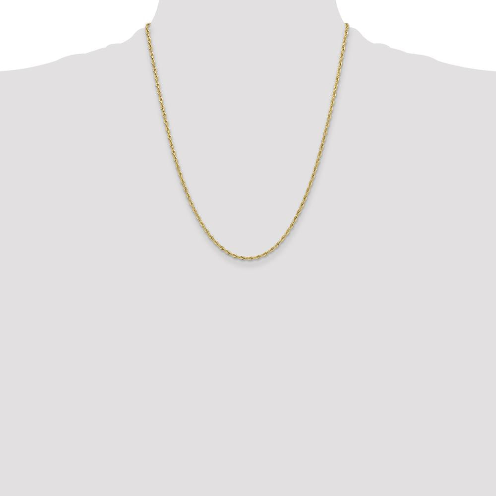 10K Yellow Gold 22" 2.5mm Semi-Solid Rope Chain Necklace with Lobster Clasp