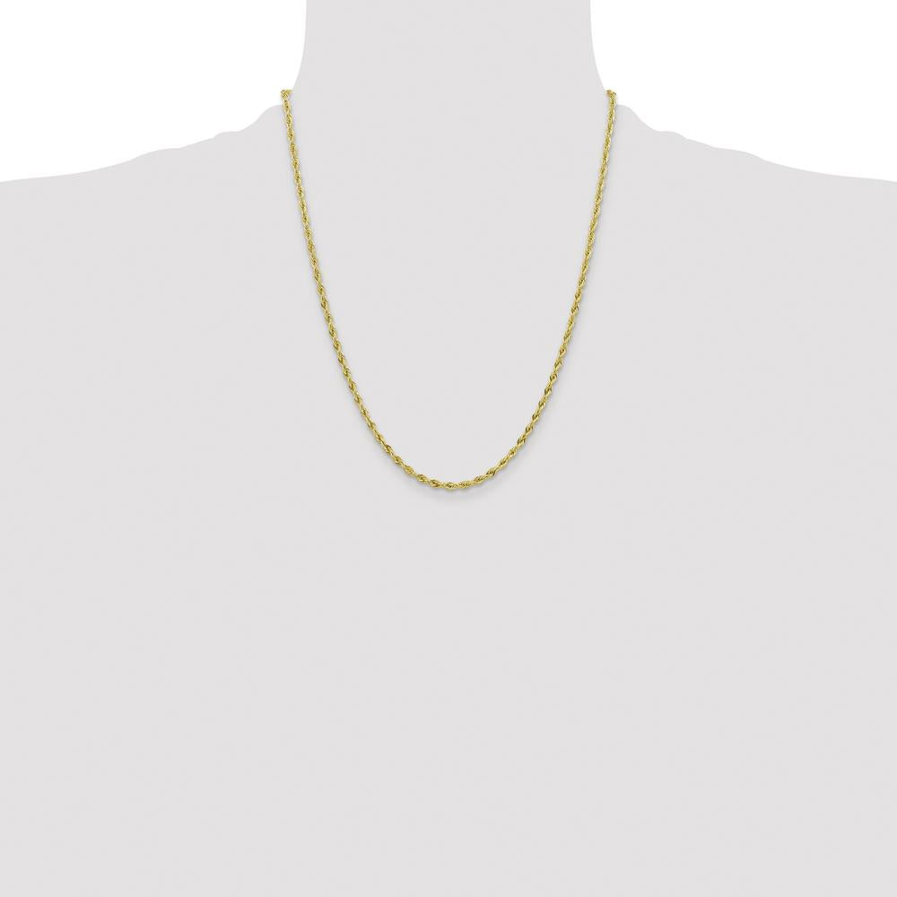 10K Yellow Gold 22" 3mm Semi-Solid Rope Chain Necklace
