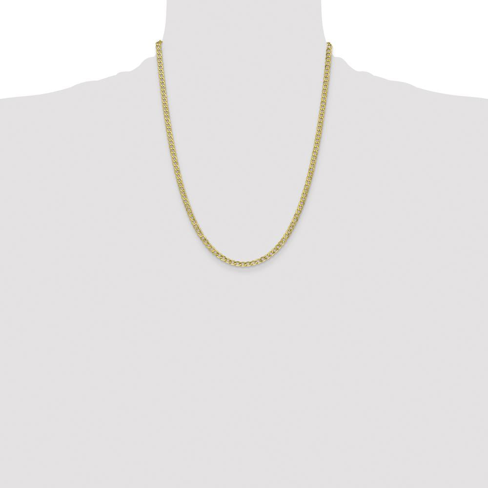 10K Yellow Gold 22" 4.3mm Semi-Solid Curb Link Chain Necklace - Polished Finish