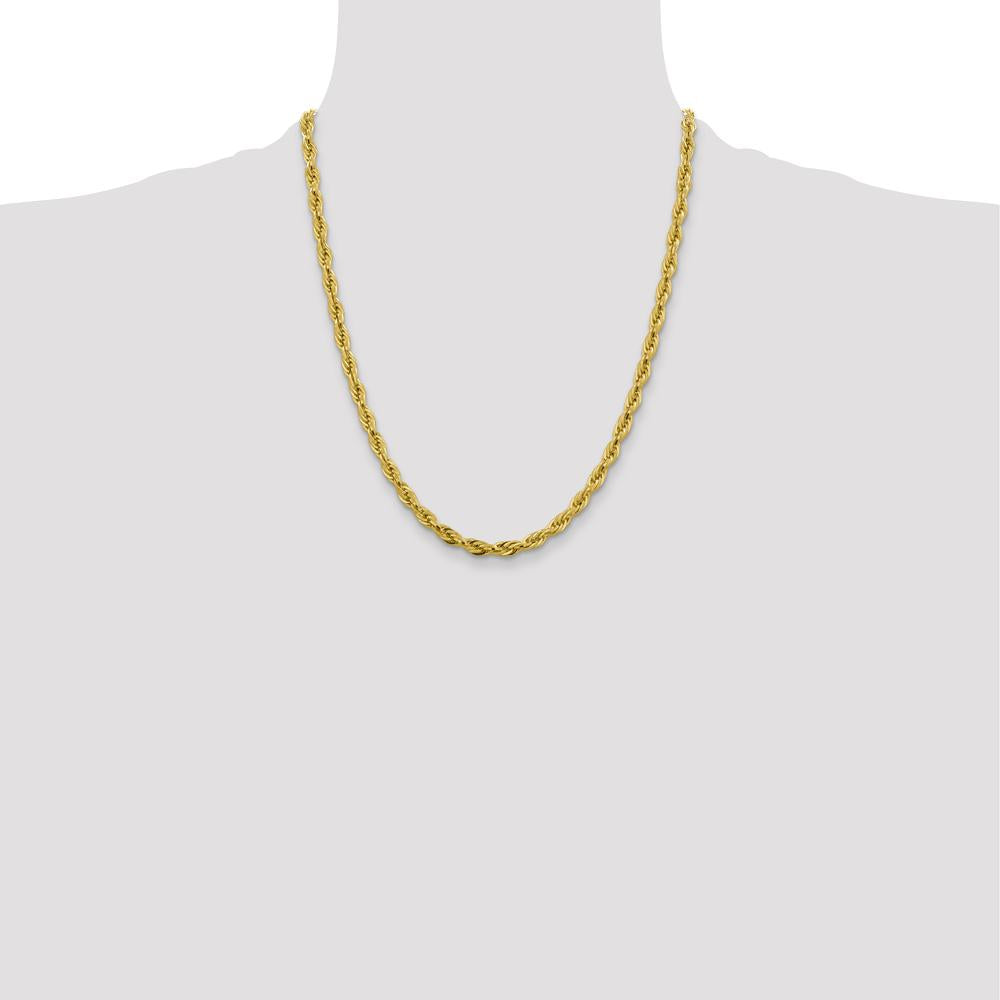 10K Yellow Gold 22" 4.75mm Semi-Solid Rope Chain Necklace