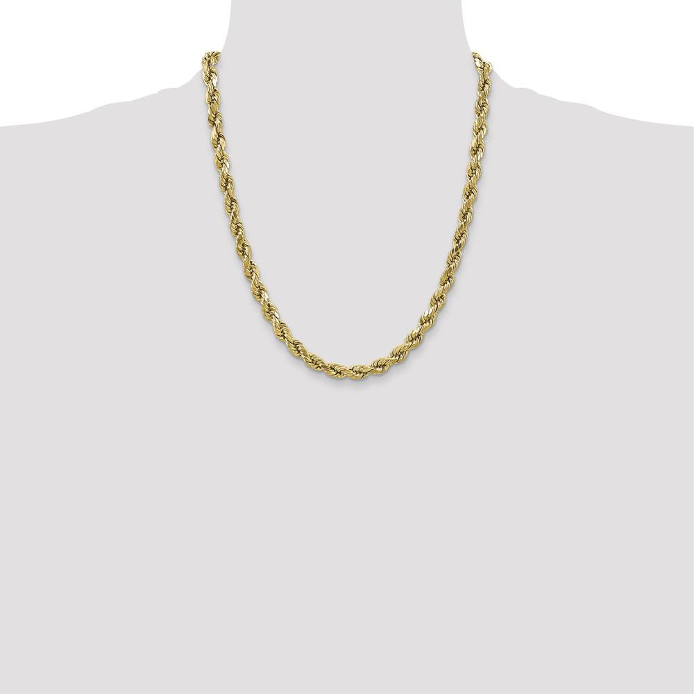 10K Yellow Gold 22" 4.9mm Semi-Solid Diamond-Cut Rope Chain Necklace
