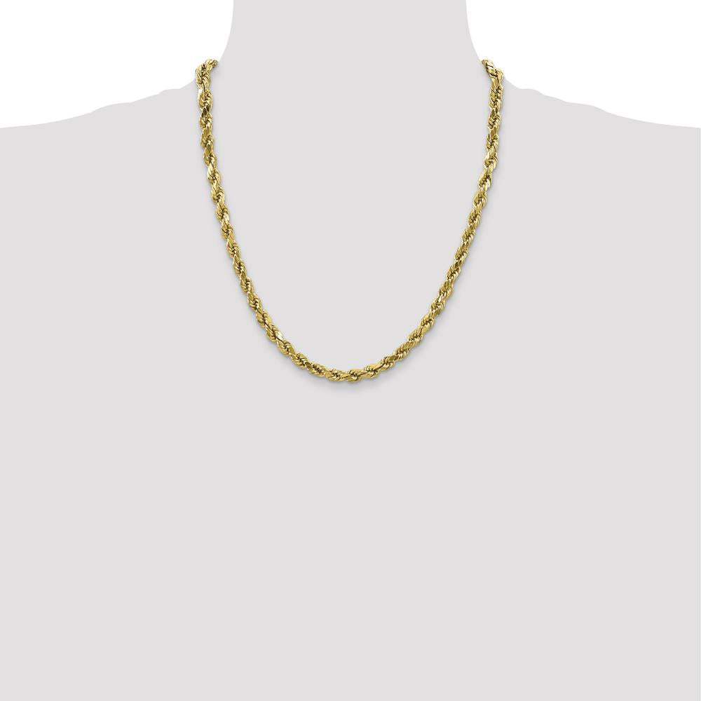 10K Yellow Gold 22" 4mm Semi-Solid Diamond-Cut Rope Chain Necklace