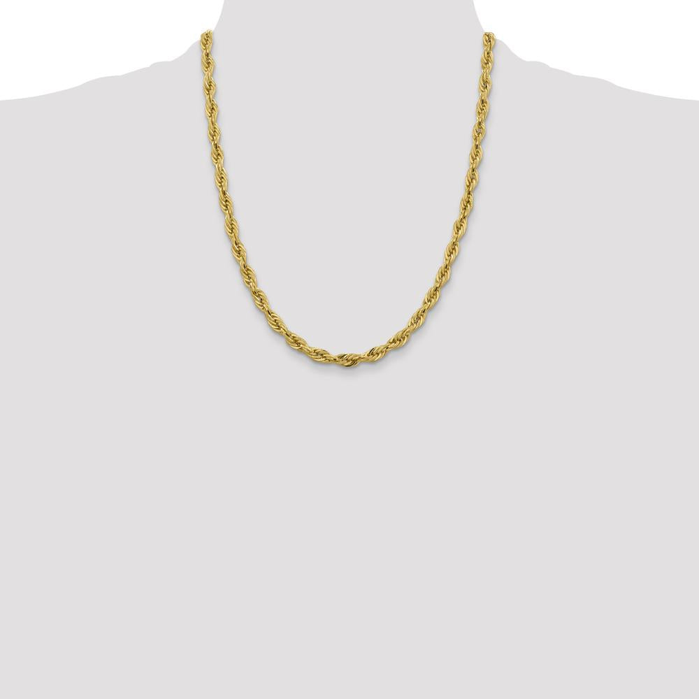 10K Yellow Gold 22" 5.4mm Semi-Solid Rope Chain with Polished Finish