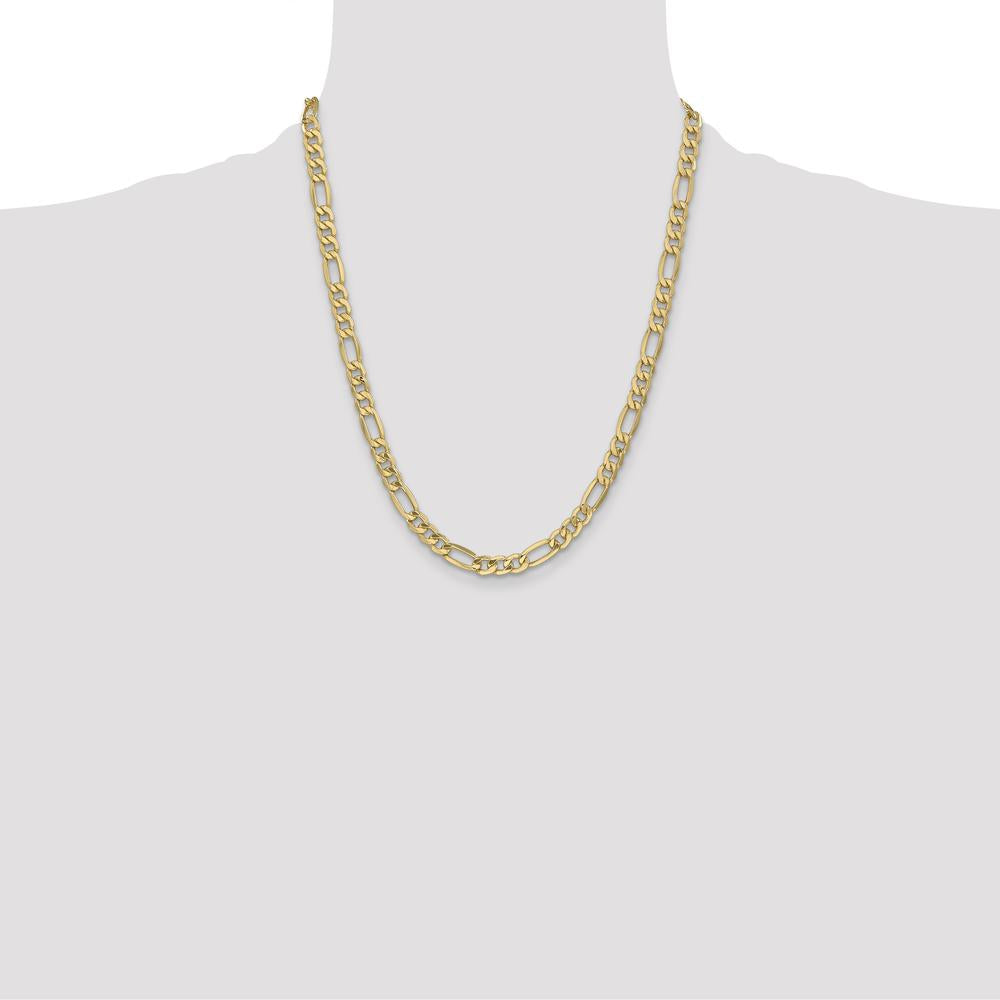 10K Yellow Gold 22" 6.25mm Semi-Solid Figaro Chain Necklace