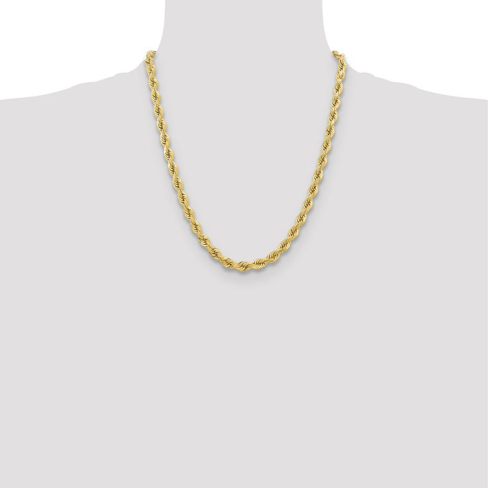 10K Yellow Gold 22" 6.5mm Diamond-Cut Rope Chain - Solid Polished Finish
