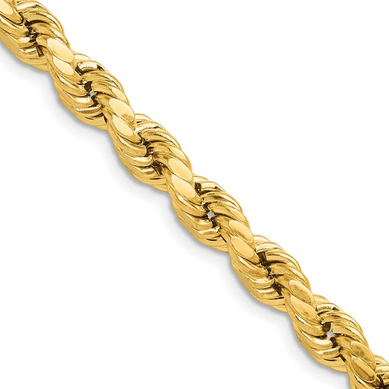 10K Yellow Gold 22" 6.5mm Semi-Solid Diamond-Cut Rope Chain Necklace