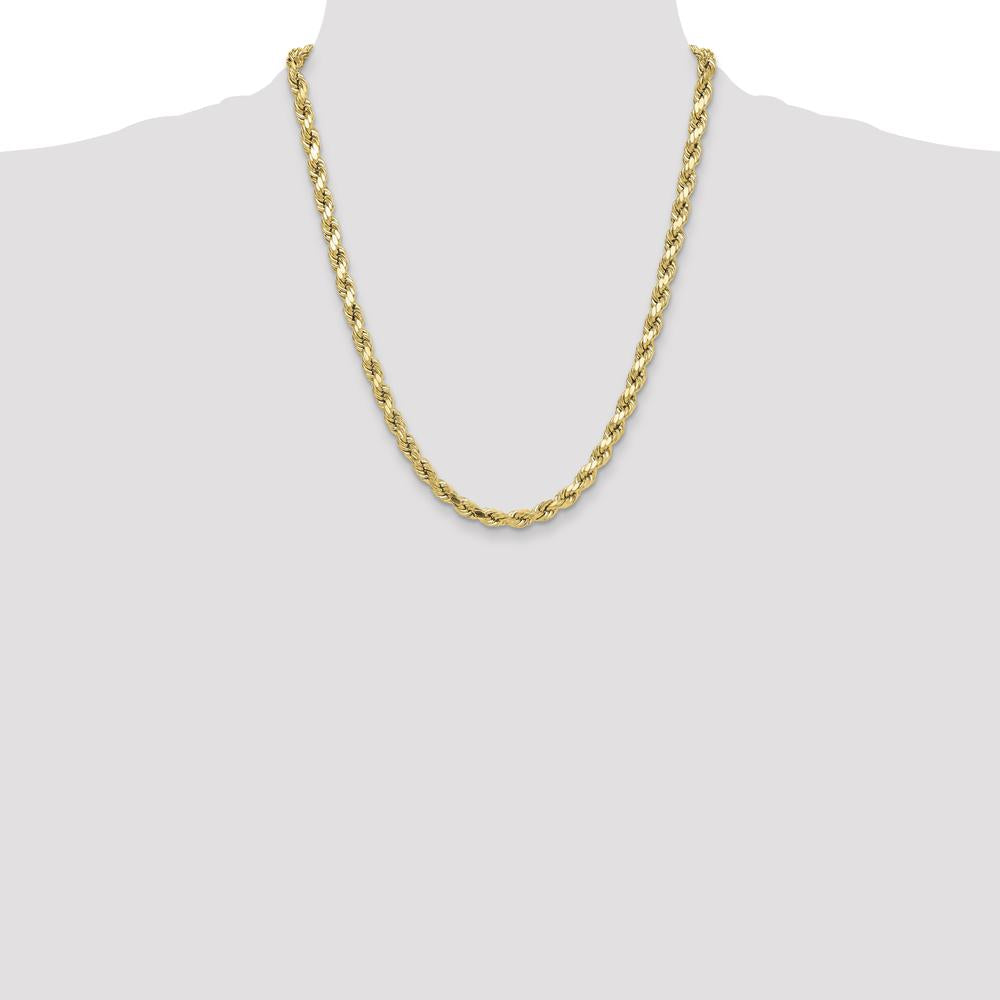 10K Yellow Gold 22" 6.5mm Semi-Solid Diamond-Cut Rope Chain Necklace