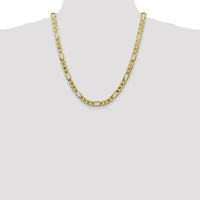 10K Yellow Gold 22" 7.5mm Concave Open Figaro Chain Necklace