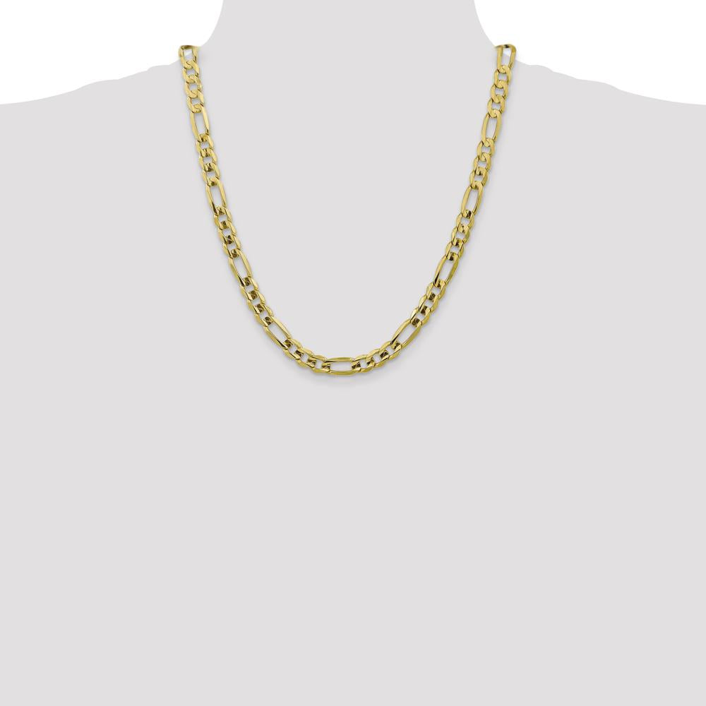 10K Yellow Gold 22" 7.5mm Concave Open Figaro Chain Necklace