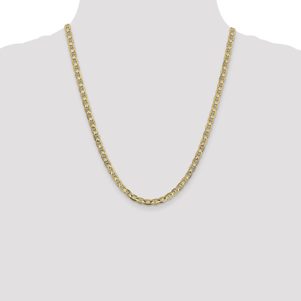 10K Yellow Gold 22" Concave Anchor Chain Necklace - Polished 4.5mm Width