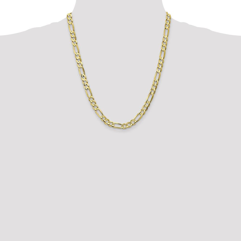 10K Yellow Gold 22" Concave Open Figaro Chain Necklace - 6.75mm Width