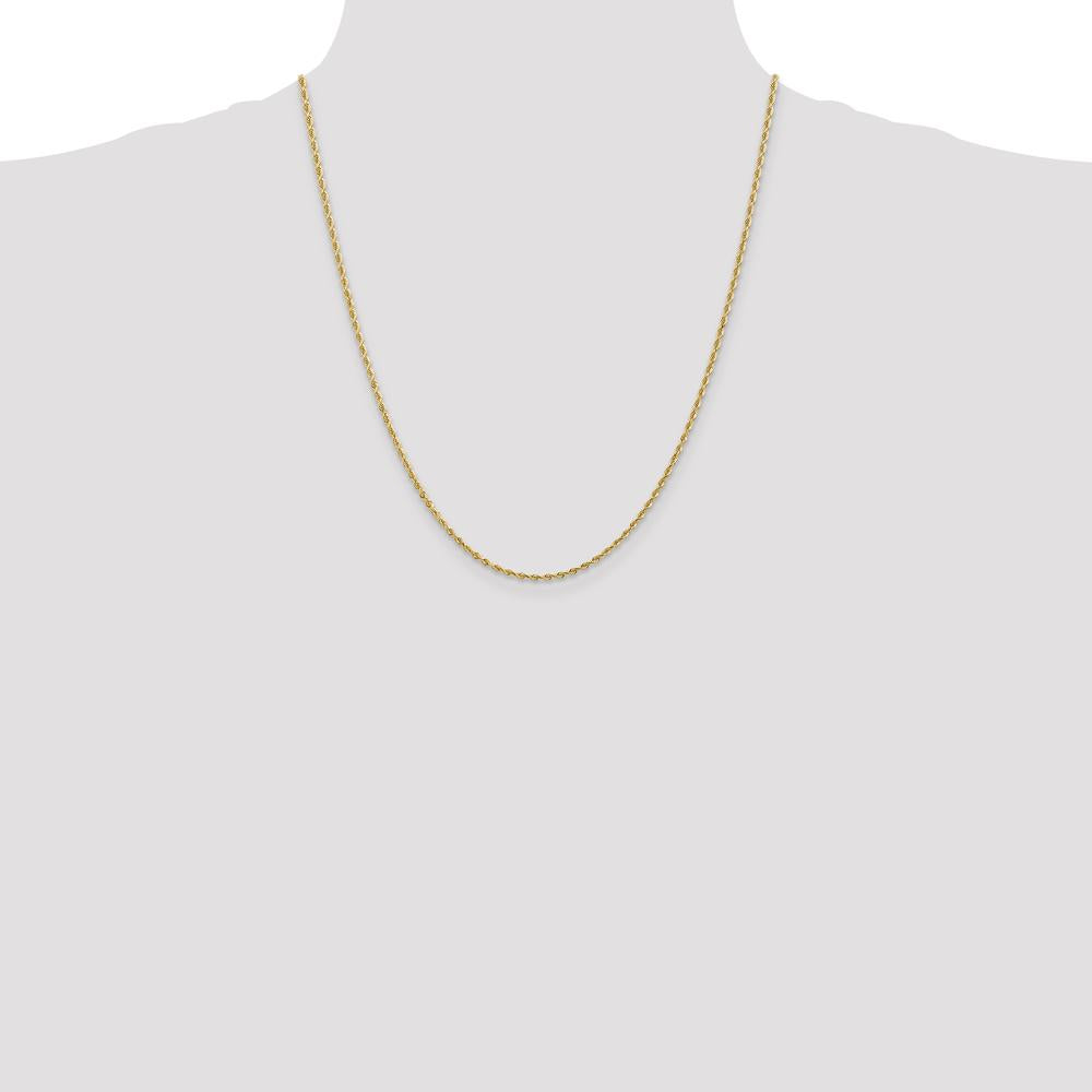 10K Yellow Gold 22" Diamond-Cut Rope Chain Necklace - 2mm Width, Lobster Clasp