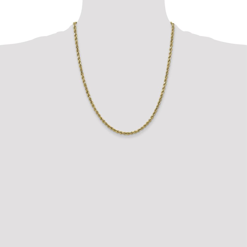 10K Yellow Gold 22" Diamond-Cut Semi-Solid Rope Chain - 2.5mm Width