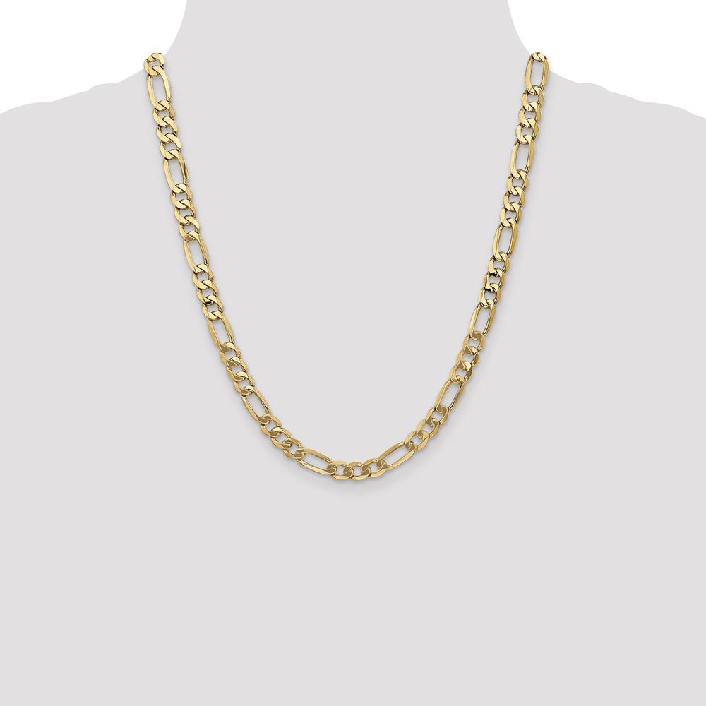10K Yellow Gold 22" Flat Figaro Chain with Polished Finish - 7mm Width
