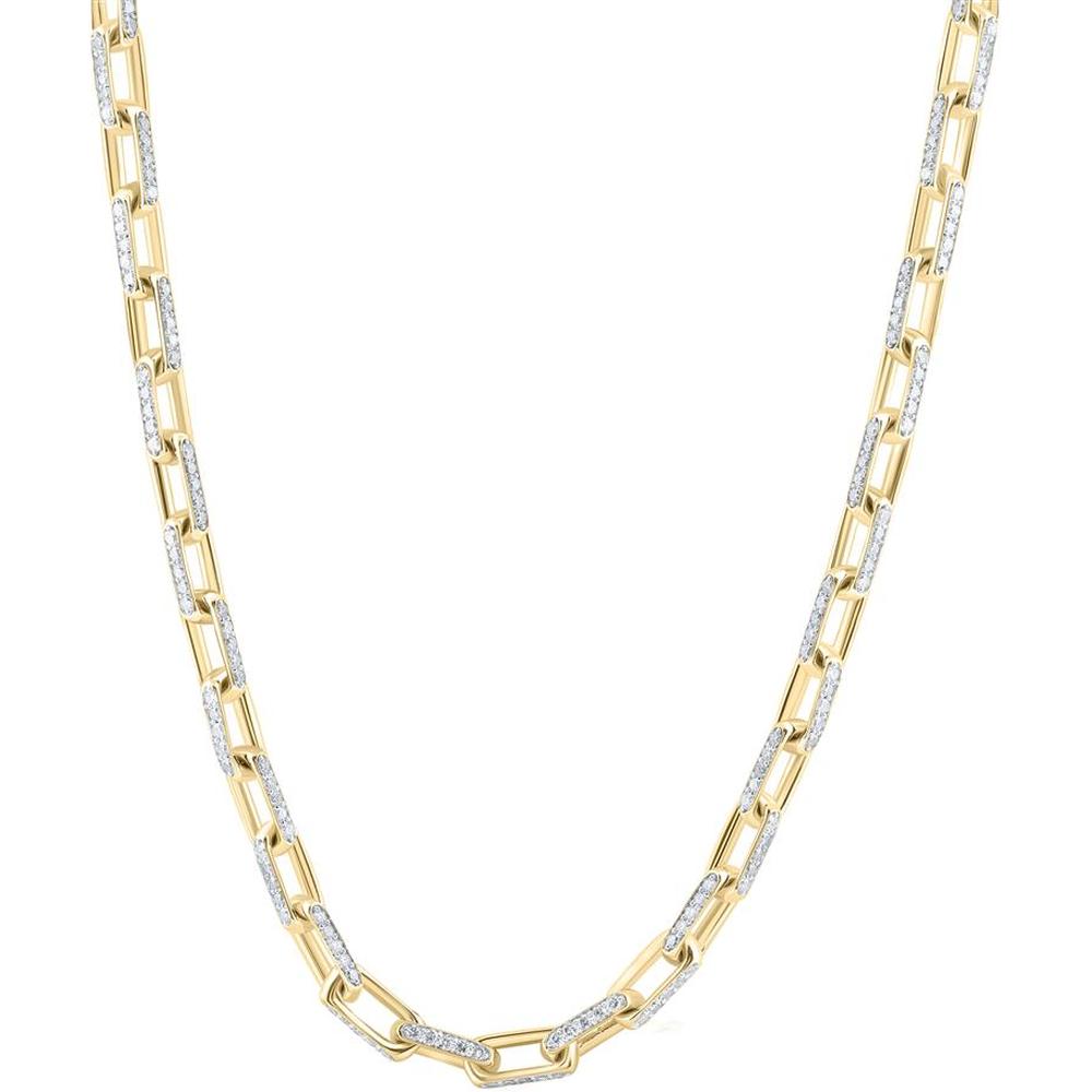 10K Yellow Gold 22-Inch Anchor Link Necklace with Prong-Set Round Diamonds - 12.46 Carat Total Diamond Weight