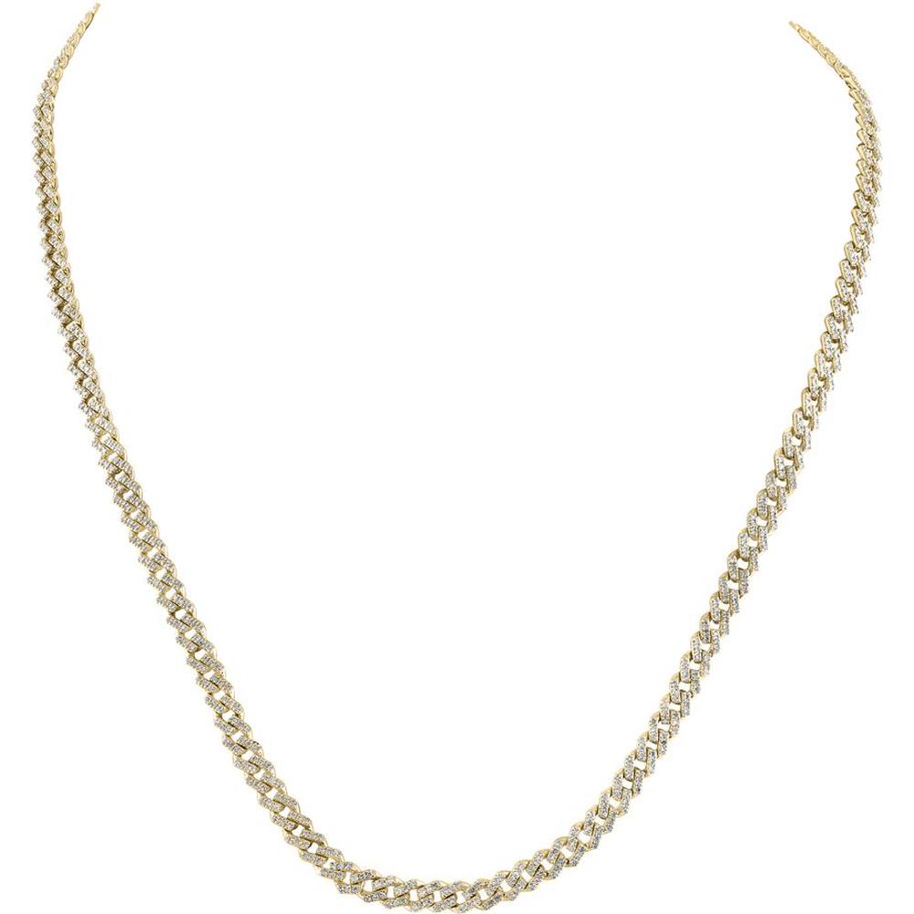 10K Yellow Gold 22-Inch Cuban Link Necklace with Round Pave-Set Diamonds - 4.21 Carat Total Diamond Weight