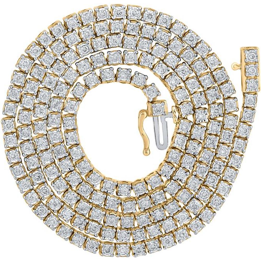 10K Yellow Gold 22-Inch Link Necklace with Prong Set Round Diamonds - 3.39 Carat Total Diamond Weight